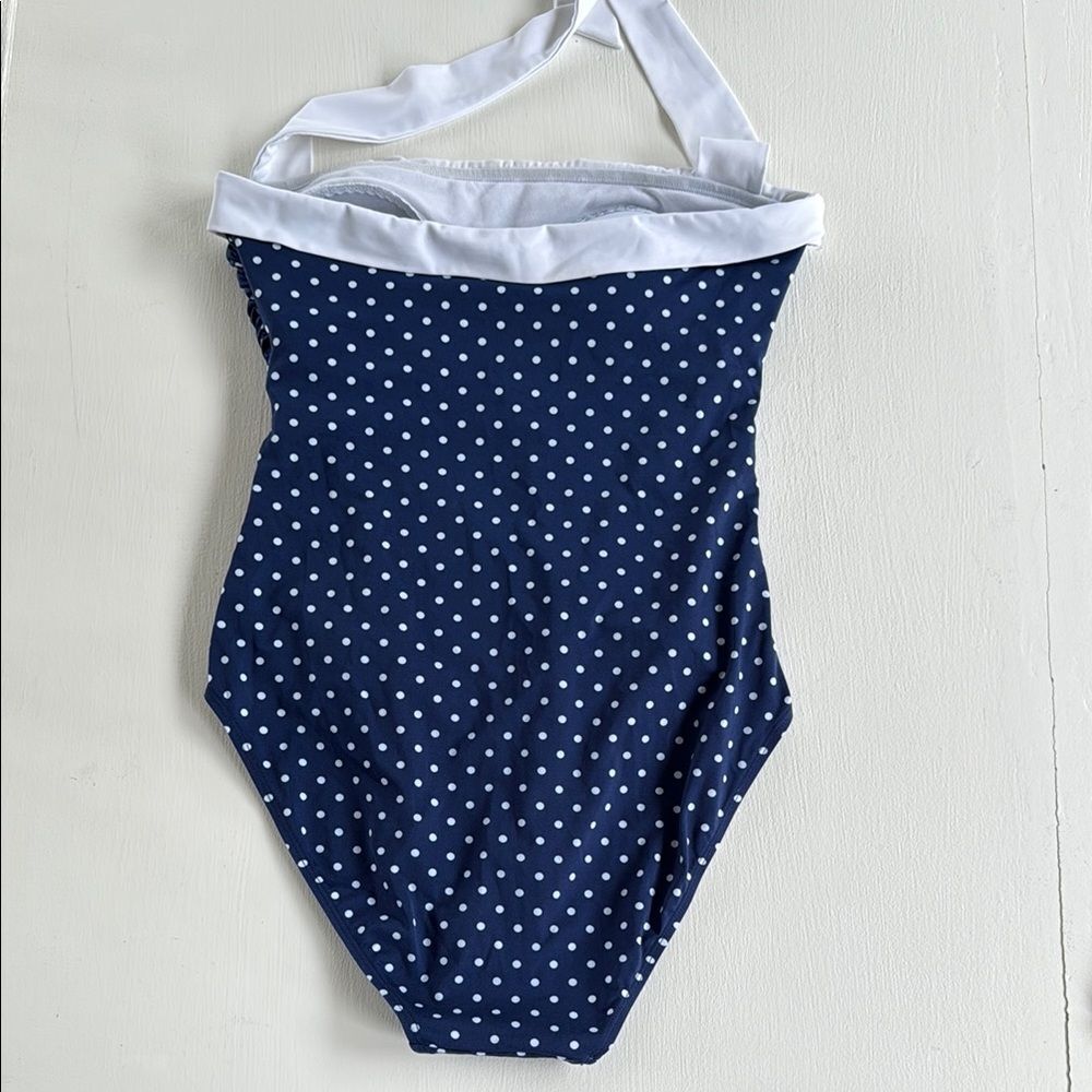 LAUREN RALPH LAUREN Navy White Polka Dot Retro Halter Women's Swimsuit Size 10 - Picture 4 of 9